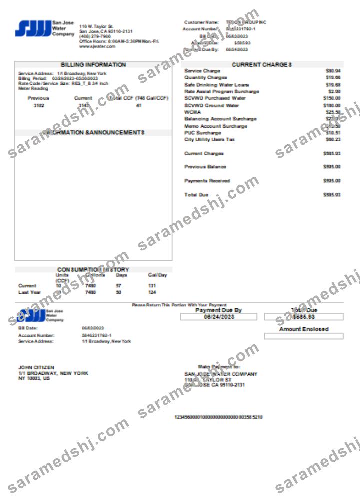 San Jose Water utility business bill, SCR
